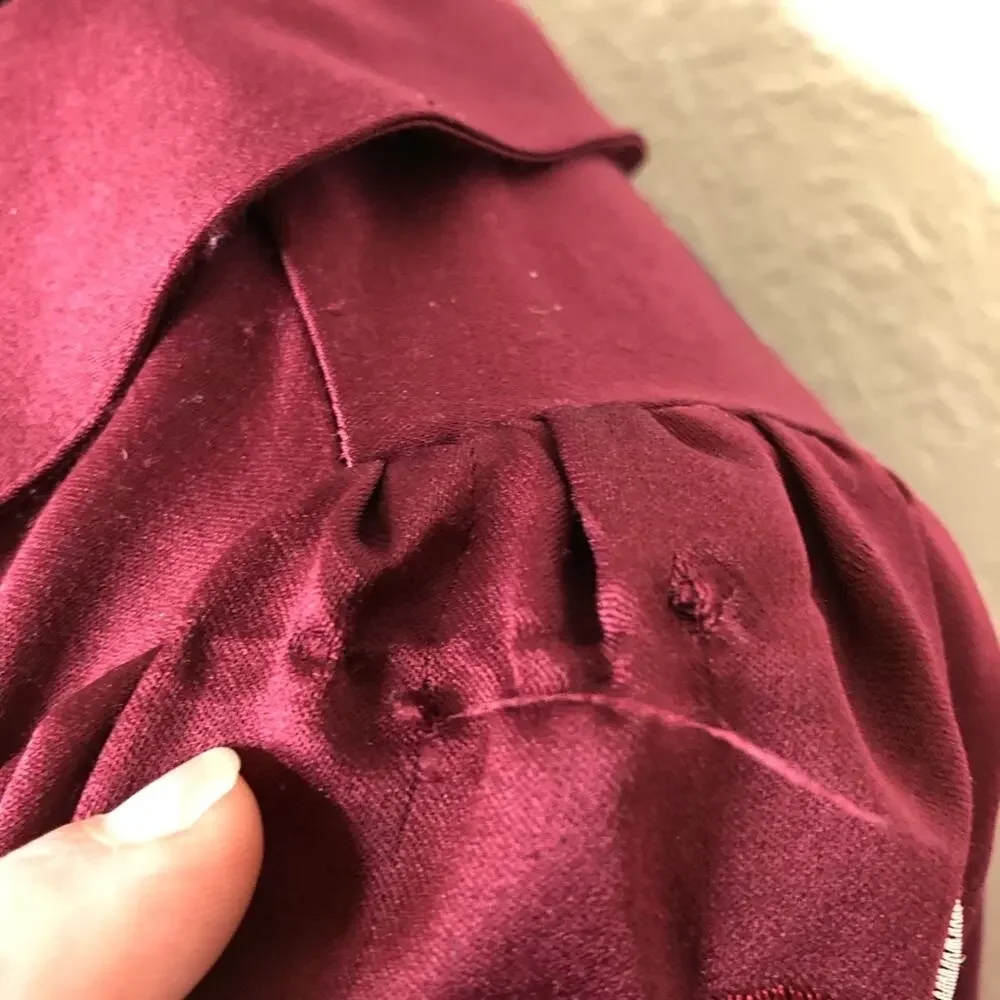 Free People maroon red embroidered floral collared hook front top size Small